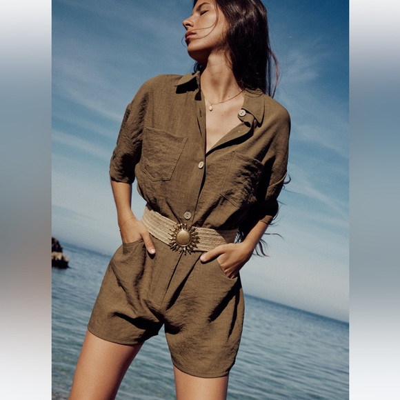 Zara Pants - Zara short sleeve dark olive green romper jumpsuit